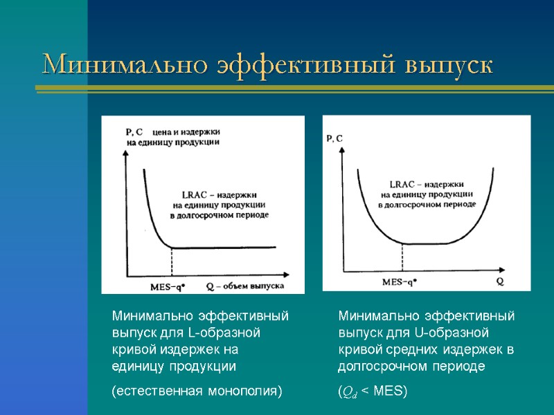 Минимально эффективный выпуск Минимально эффективный выпуск для L-образной кривой издержек на единицу продукции (естественная